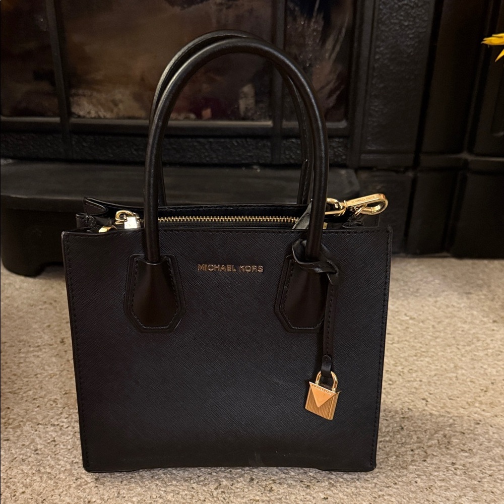 Adorable Michael Kors Black Mini Satchel with Gold Accents - READ DESCRIPTION